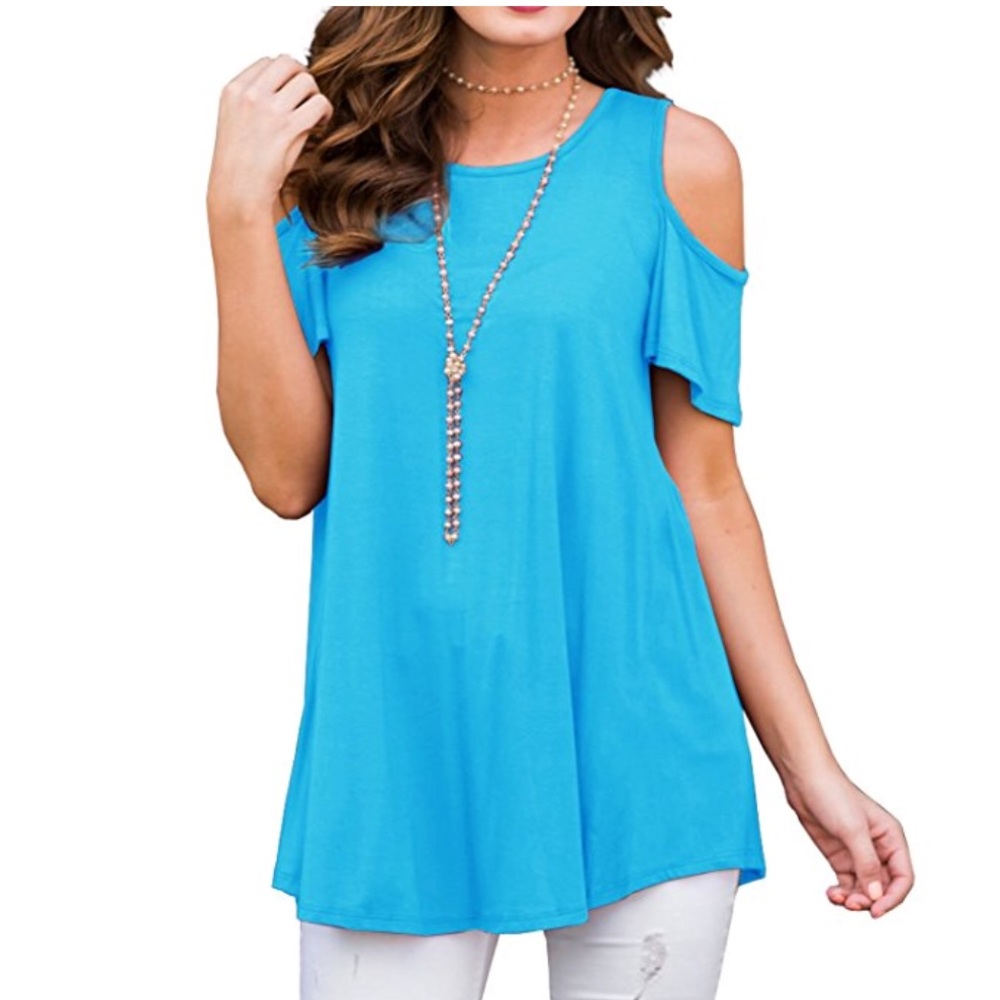 Beautiful women short sleeve cold shoulder top - Picture 2 of 8